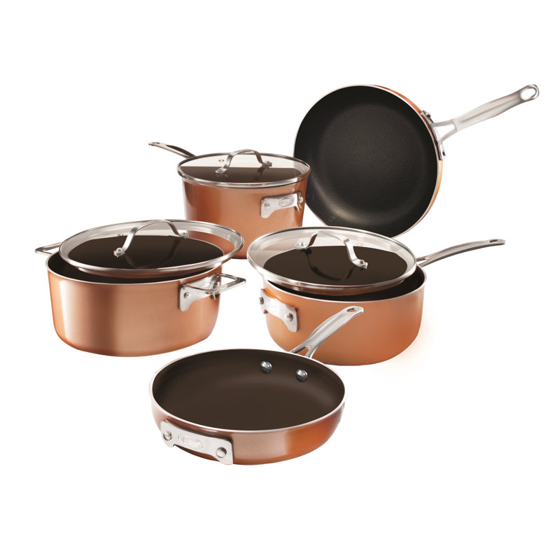 Gotham Steel Stackable Space Saving 8 Piece Aluminum Non Stick Cookware